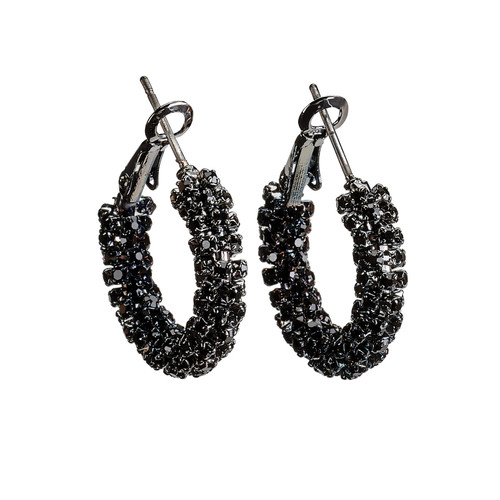 Starlight Crystal Jewelry™ Pave Hoop Earring Jet 20mm Pierced