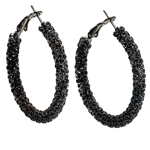 Starlight Crystal Jewelry™ Pave Hoop Earring Jet 40mm Pierced