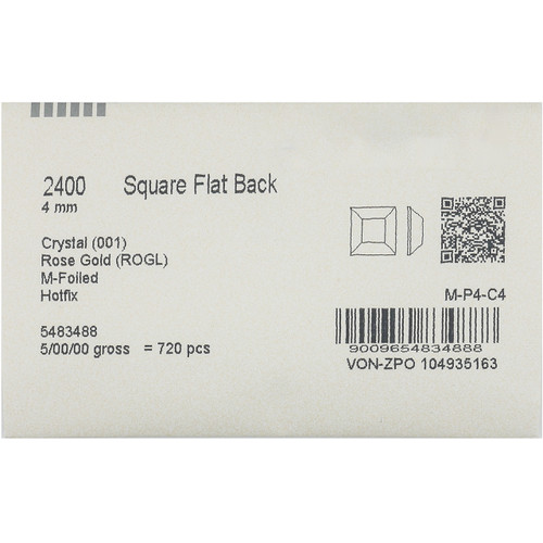 Austrian Crystal 2400 Square Flatback Rose Gold 4mm