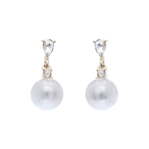 Crystal Avenue Earrings 25488 - Teardrop Pearl Drop White/Silver Pierced
