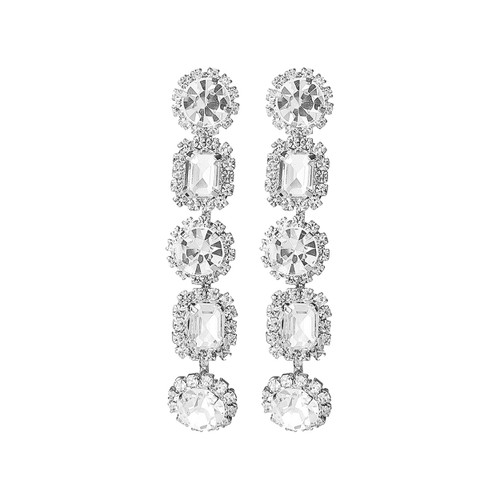 Crystal Avenue Earrings 26022 - Round & Square Drop Crystal/Silver Pierced