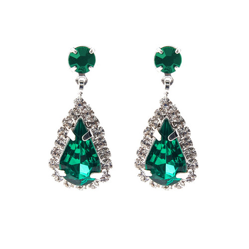 Crystal Avenue Earrings 28226 - Rhinestone Teardrop Emerald/Silver Pierced