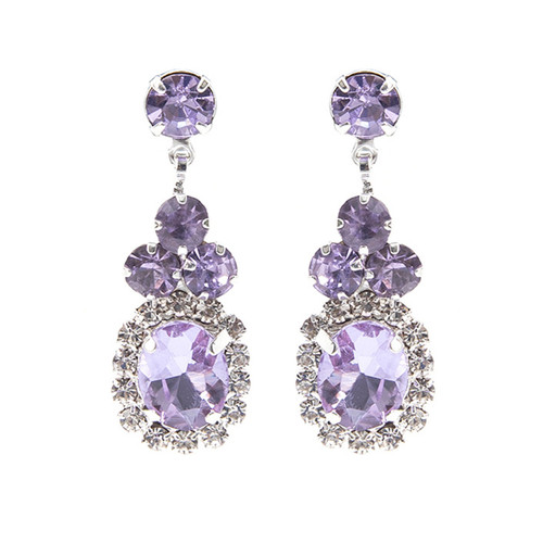 Crystal Avenue Earrings 28228 - Rhinestone Clover Violet/Silver Pierced