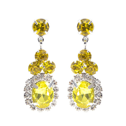 Crystal Avenue Earrings 28228 - Rhinestone Clover Citrine/Silver Pierced
