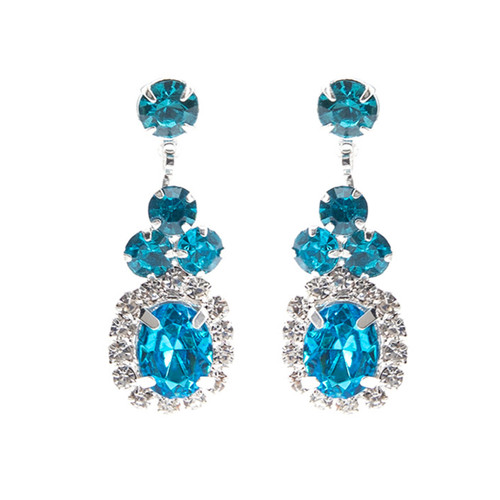 Crystal Avenue Earrings 28228 - Rhinestone Clover Aqua/Silver Pierced