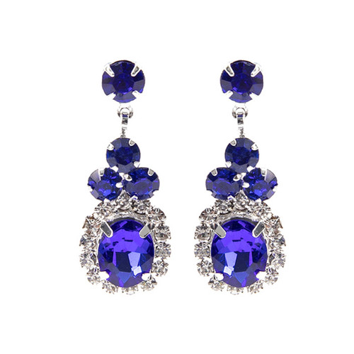 Crystal Avenue Earrings 28228 - Rhinestone Clover Sapphire/Silver Pierced