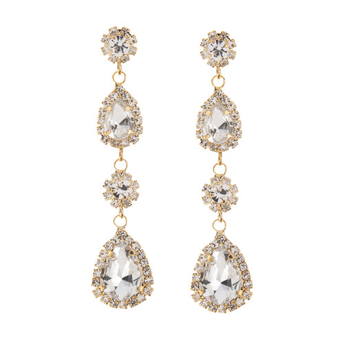 Crystal Avenue Earrings 28385 - Round & Teardrop Crystal/Gold Pierced