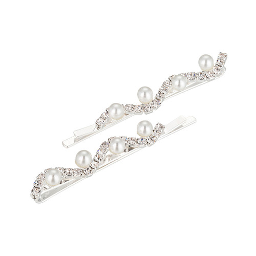 Crystal Avenue Hair Accessory 71781 - Pearl Wave Pin Crystal/Silver