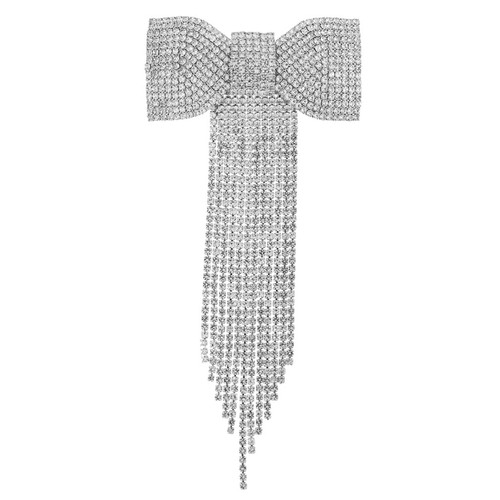 Crystal Avenue Hair Accessory 72052 - Bow Tassle Barrette Crystal/Silver