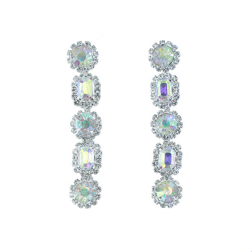 Crystal Avenue Earrings 26022 - Round & Square Drop Crystal AB/Silver Pierced