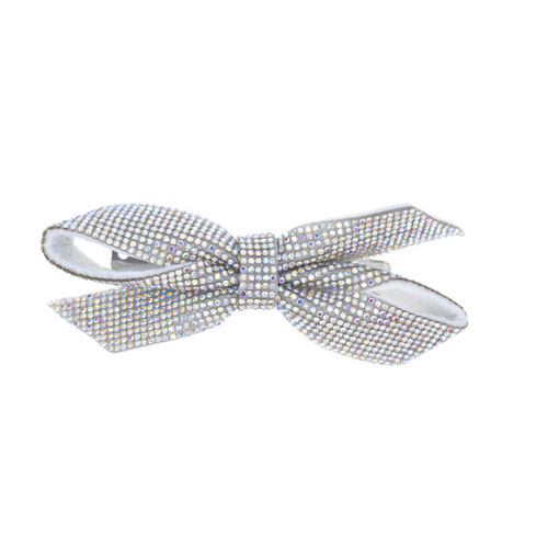 Crystal Avenue Hair Accessory 72124 - Tie Bow Barrette Crystal/White