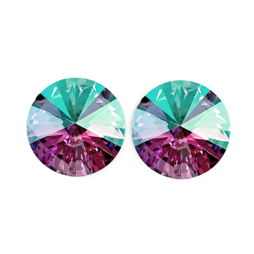 14mm Violet AB Simple Rivoli pierced earrings from Star Light Crystal Jewelry on white background