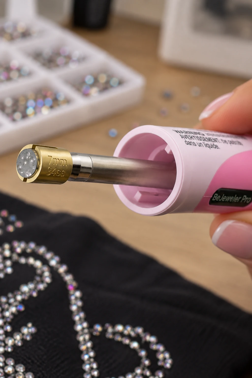 Heating a hotfix rhinestone with the BeJeweler Pro