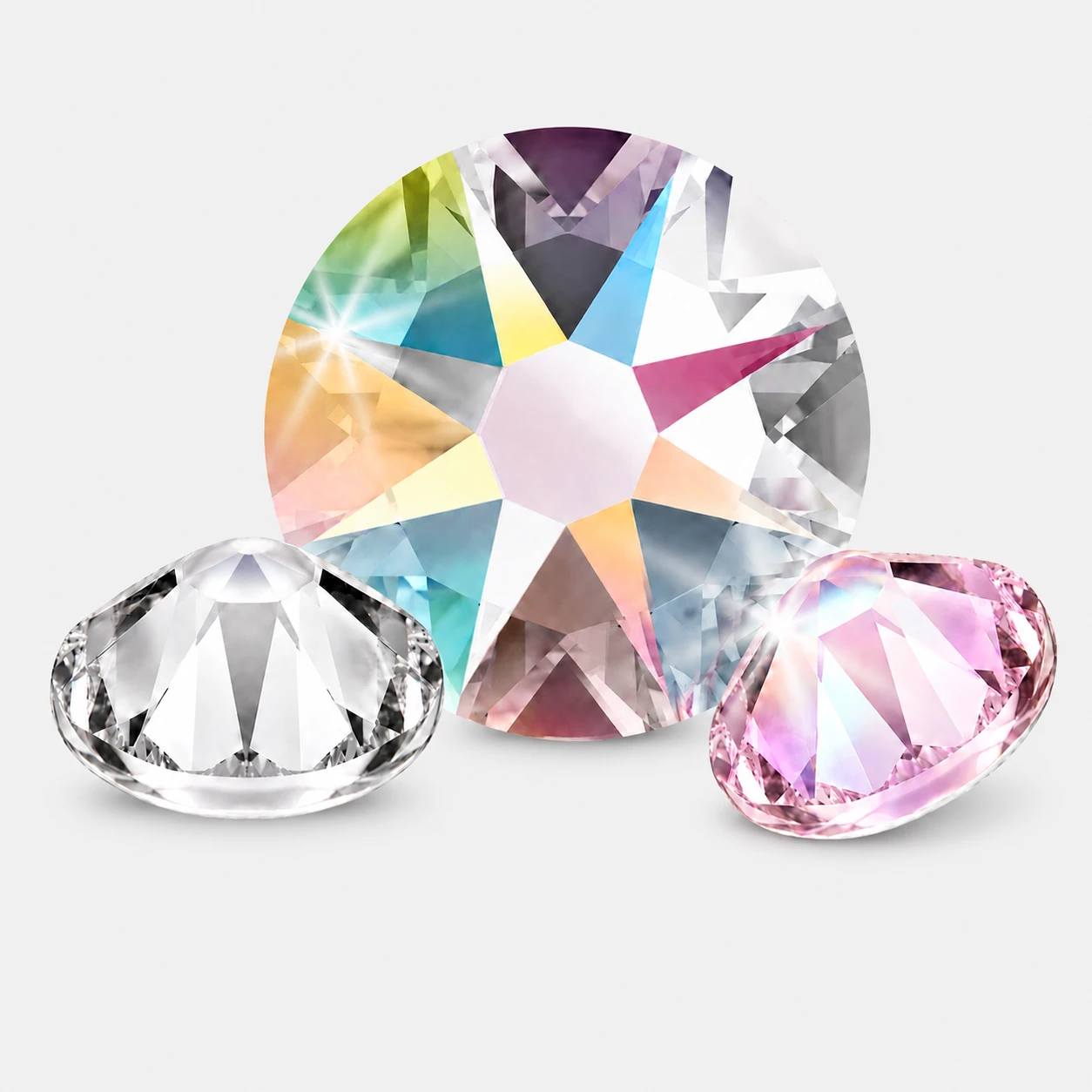 A cluster of Swarovski crystals in assorted colors