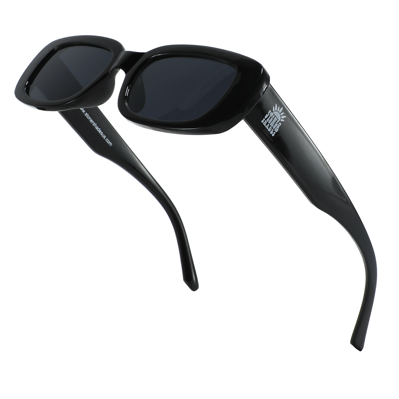 A pair of black sunglasses featuring a sleek black frame, perfect for stylish sun protection.