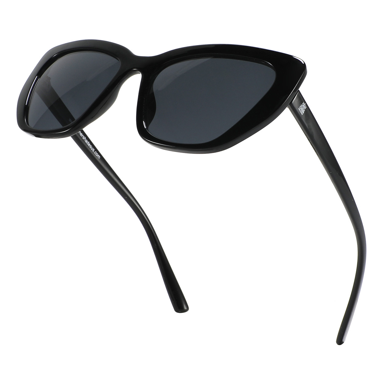 Stylish black sunglasses featuring a black frame, representing the Infinite Haze collection.