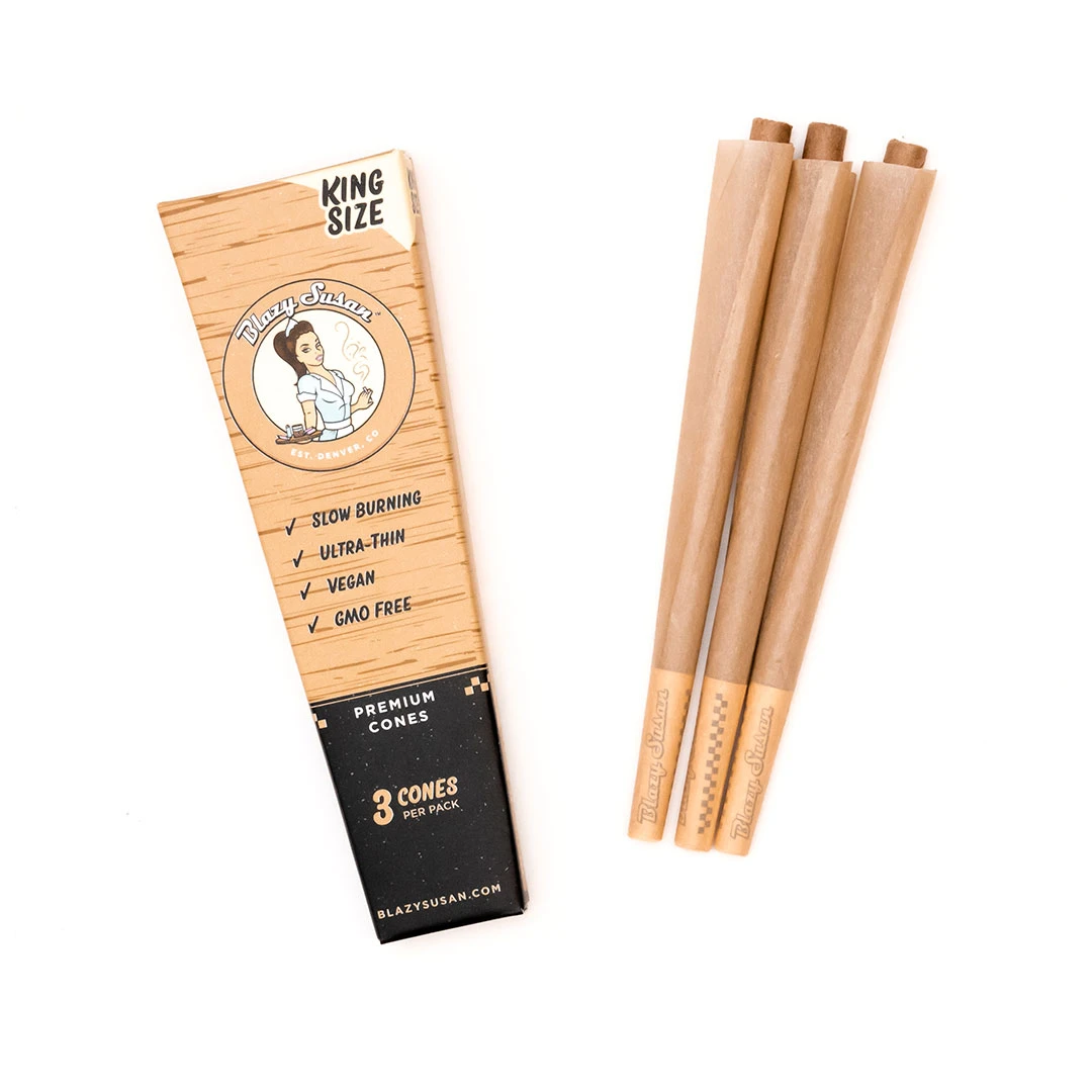 Blazy Susan unbleached King Size pre-rolled cones, 3 count pack