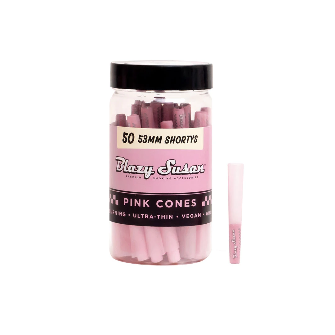 Blazy Susan pink Shortys pre-rolled cones in a 50 count jar