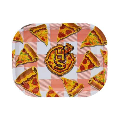 Pizza-themed rolling tray for weed - Unique design for a fun and stylish rolling experience.