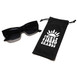 A fashionable pair of sunglasses next to a soft pouch, highlighting their elegance and practicality for storage.