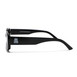 A pair of black sunglasses with a prominent logo displayed on the side, emphasizing contemporary fashion.