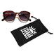 Trendy sunglasses alongside a compact pouch and a durable case, designed for convenient protection and transport.