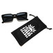 A pair of sunglasses, a matching pouch, and a black case, all from The Clarity Crew collection.