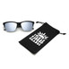 Faded frames sunglasses displayed with a protective black case and a soft pouch for storage.