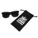 A pair of stylish sunglasses accompanied by a protective black case and a soft pouch for safe storage.