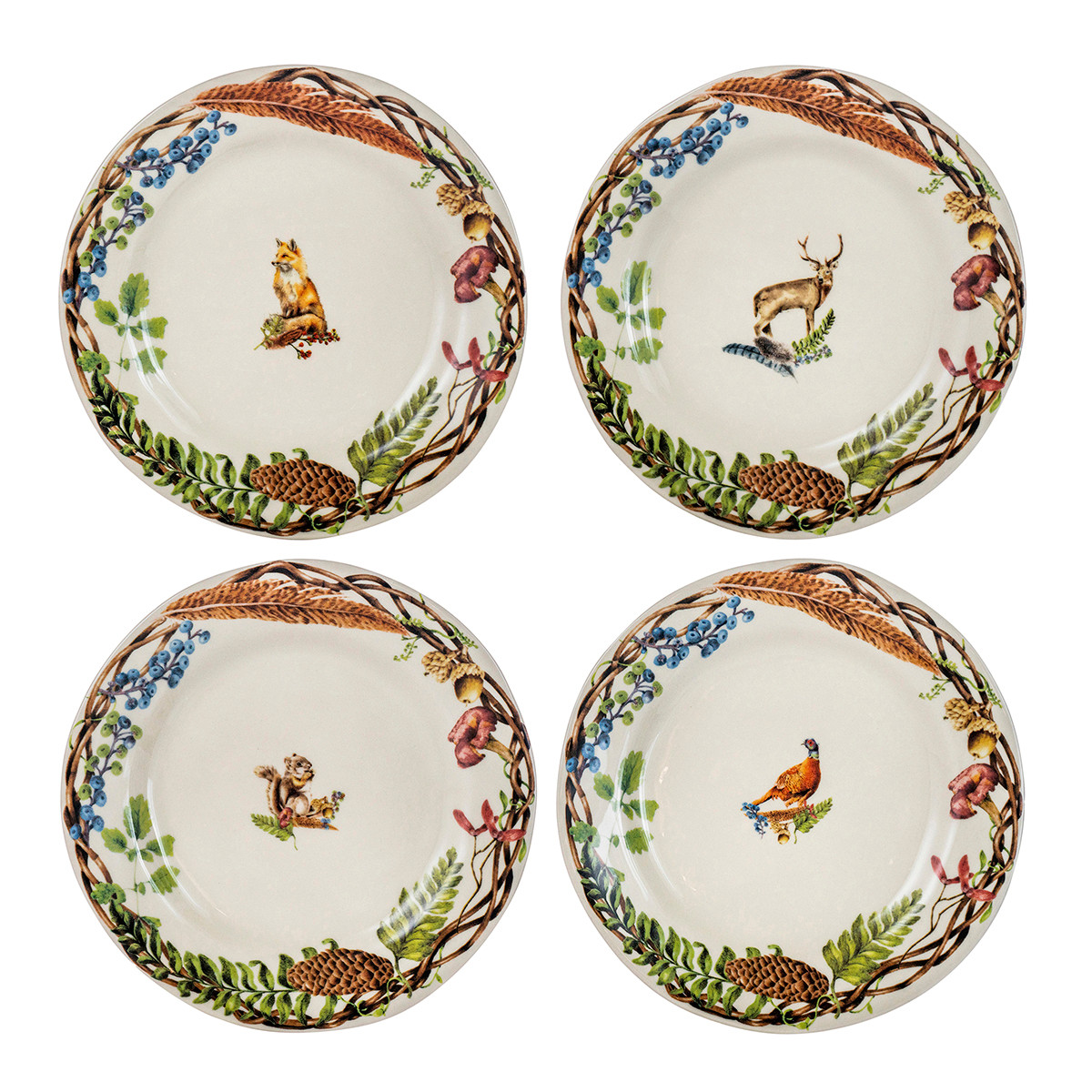 Forest Walk Cafe Au Lait Assorted Dessert/Salad Plates - Set of 4