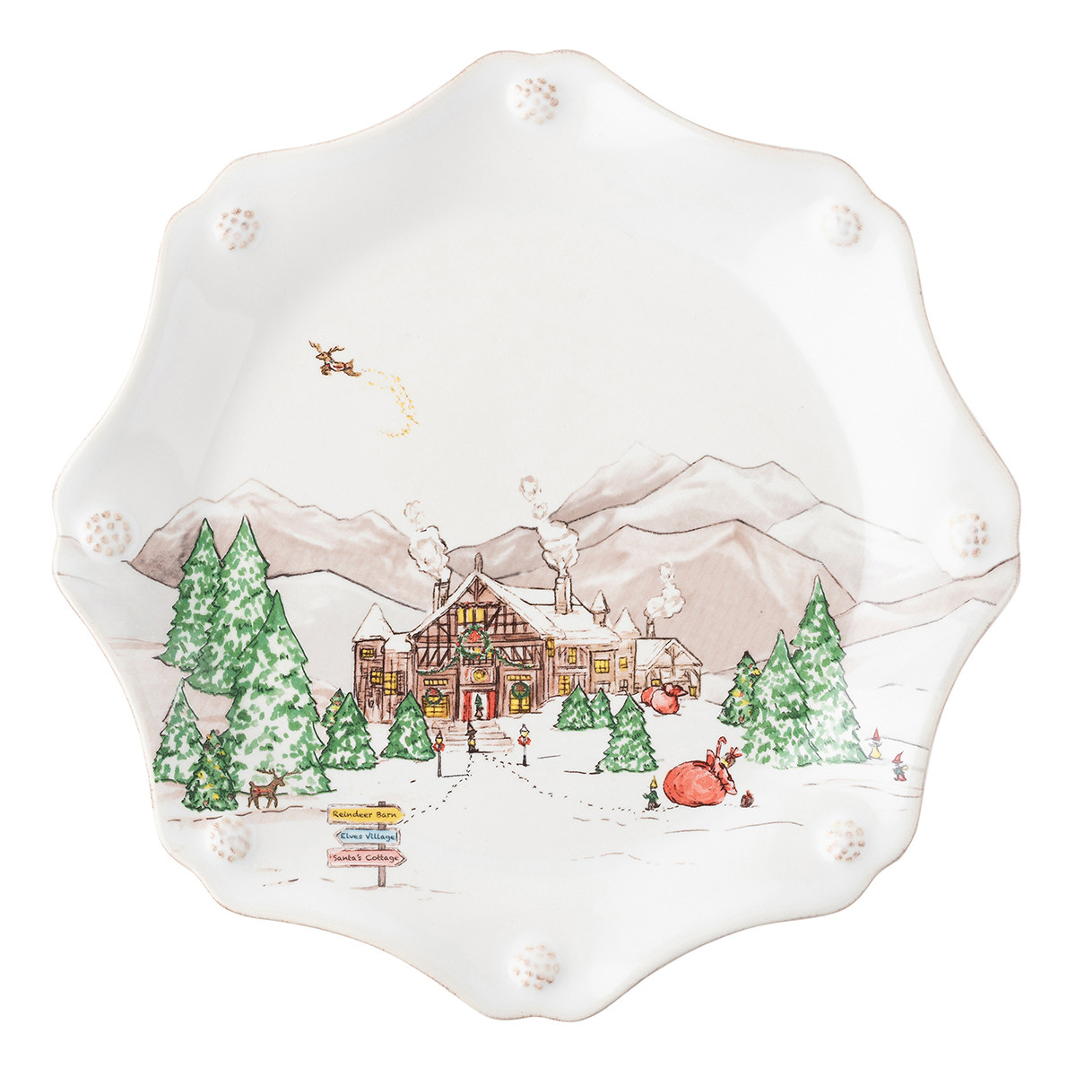 Juliska Berry & Thread North Pole Scalloped Dessert/Salad Plate Set/4