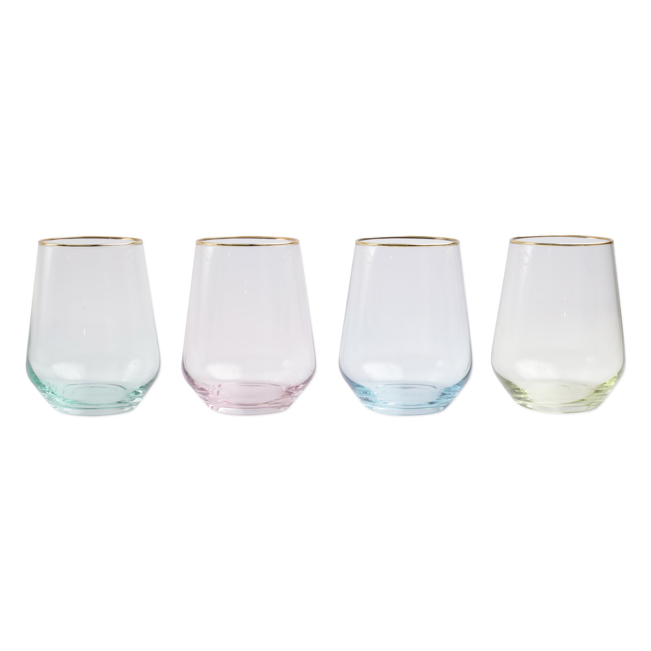 Vietri Viva Rainbow Assorted Stemless Wine Glass Set/4