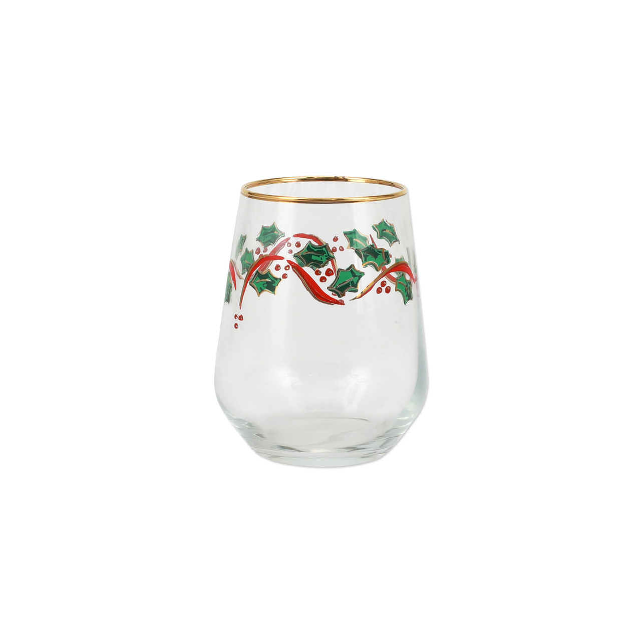 Christmas Holly Stemless Glass – Jersey Art Glass