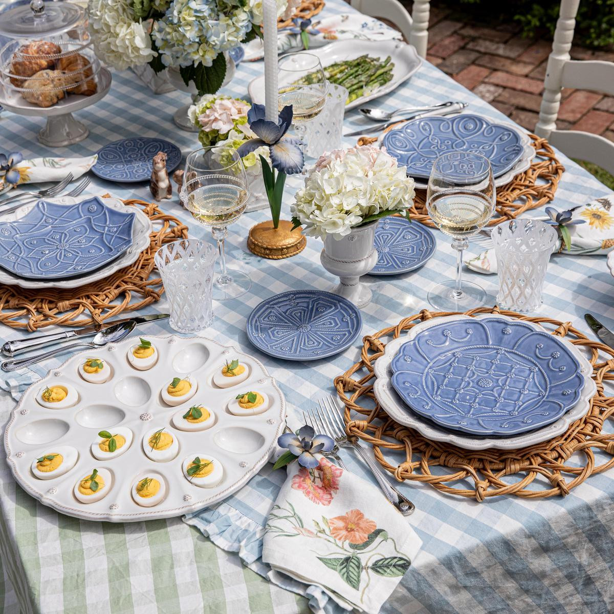 NEW! Jardins du Monde Side/Cocktail Plate Assorted Set/4 - Chambray