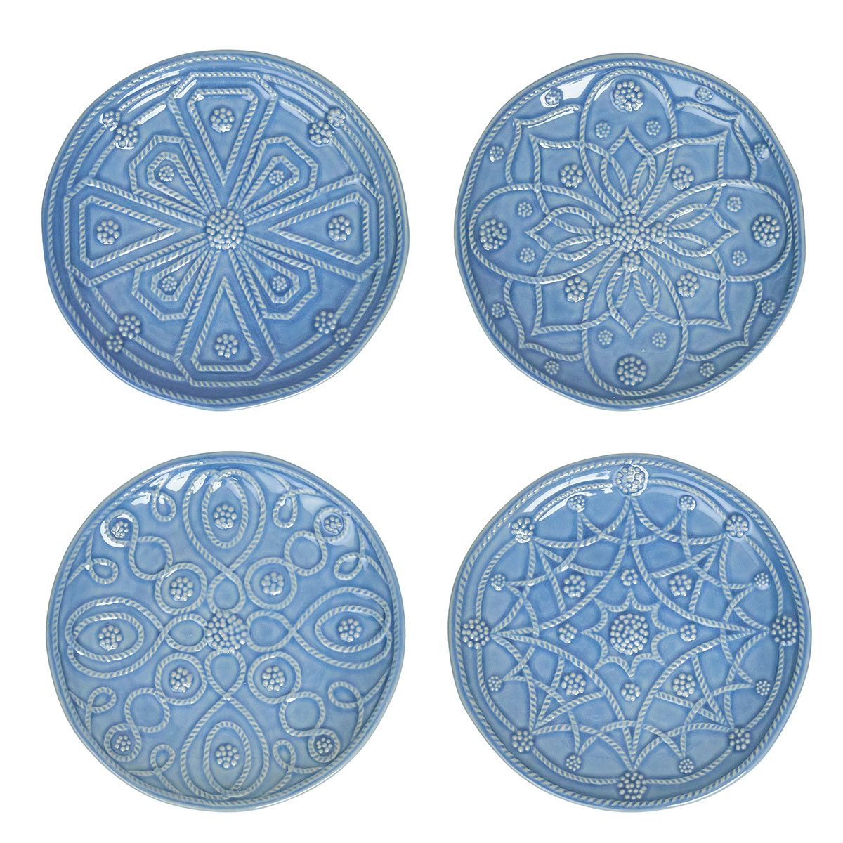 NEW! Jardins du Monde Side/Cocktail Plate Assorted Set/4 - Chambray
