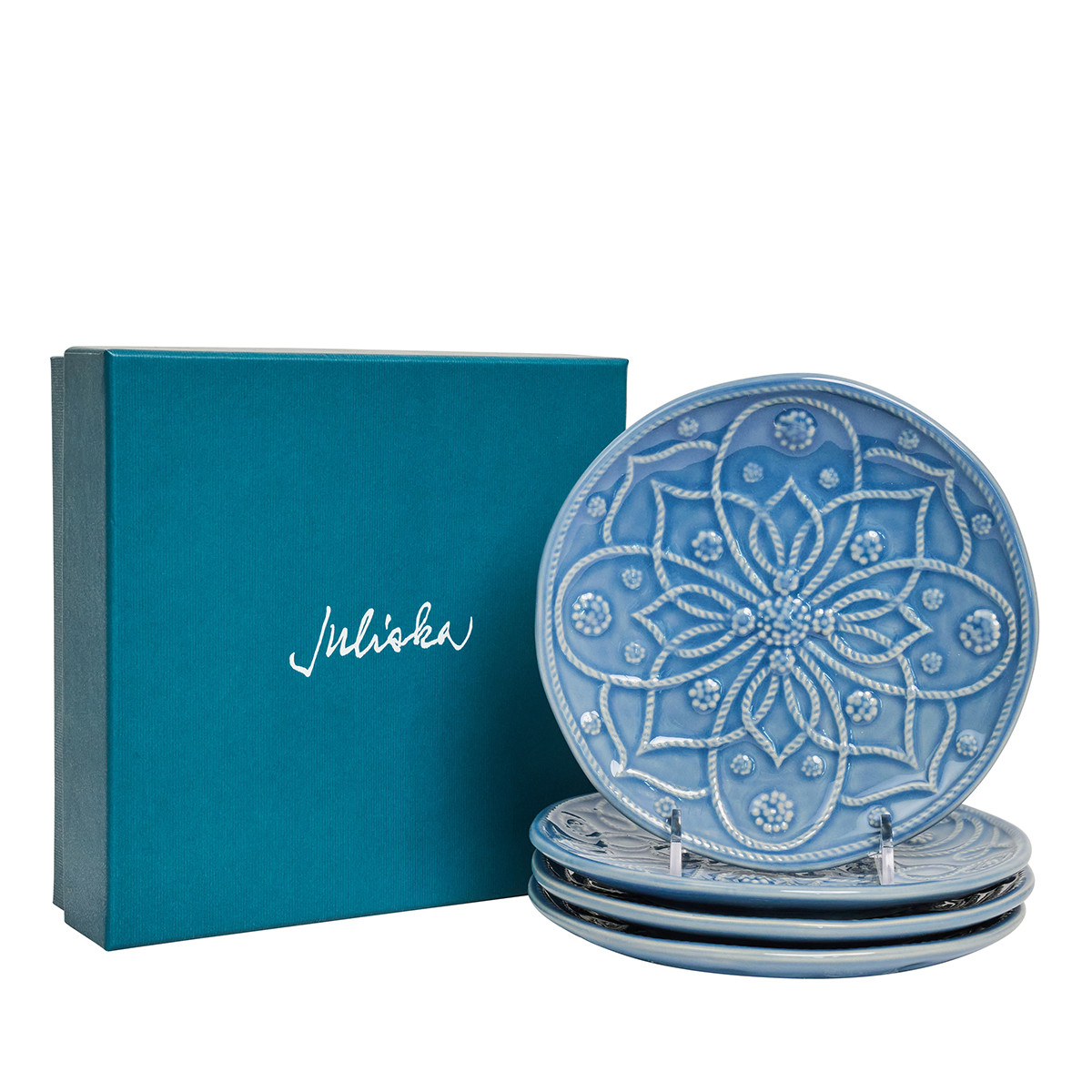 NEW! Jardins du Monde Side/Cocktail Plate Assorted Set/4 - Chambray