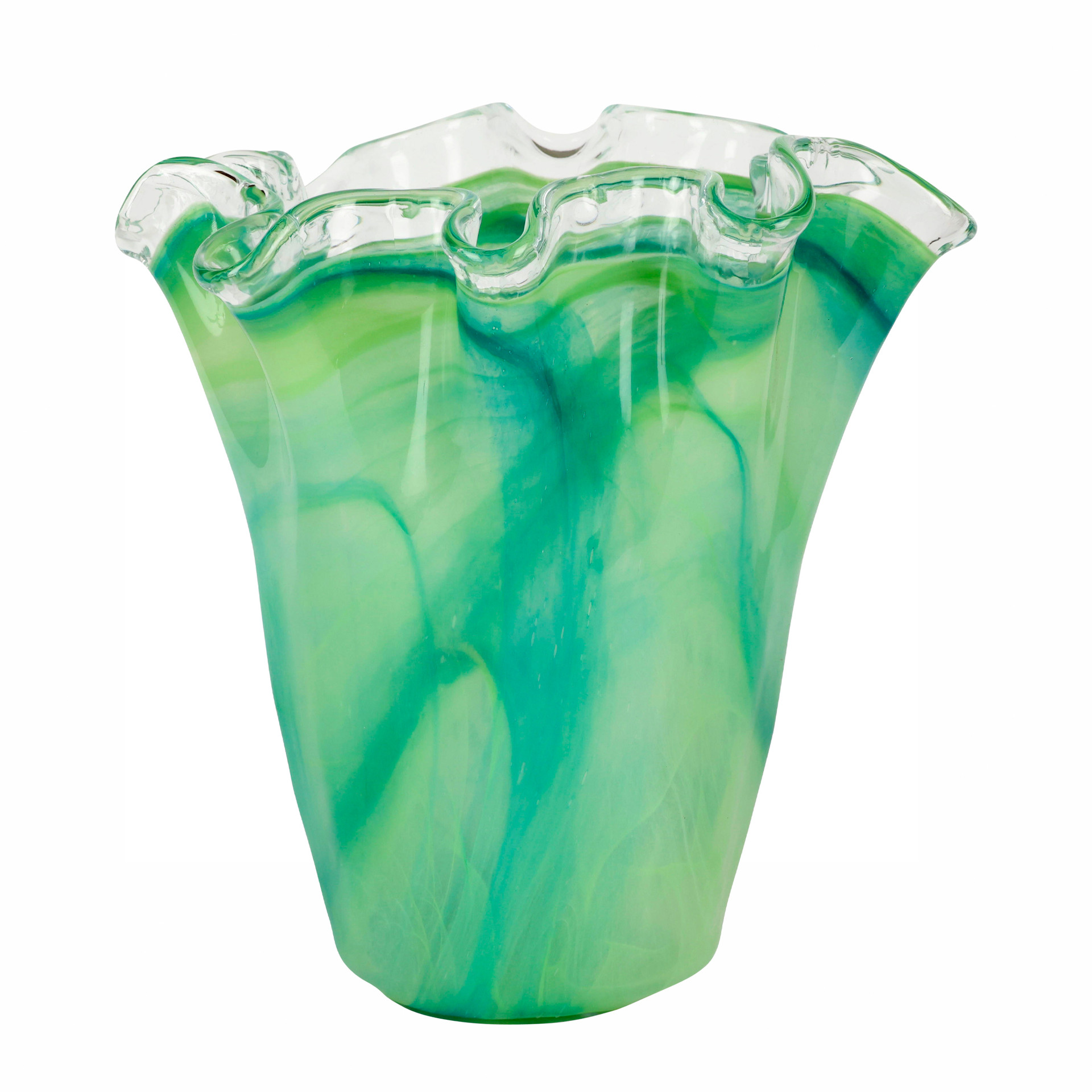 As Is Vietri Onda Green Glass Twisted Flower Vase