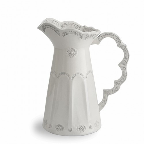 A delicate cream glaze, a rich, black clay and an vintage lace pattern blend beautifully to create this stunning pitcher. Italian ceramic, Hand made in Italy.

Microwavable, oven & dishwasher safe on the low-heat/air-dry setting.

Dimensions: 7" D X 12" H, 88 OZ
SKU: MER9967AL