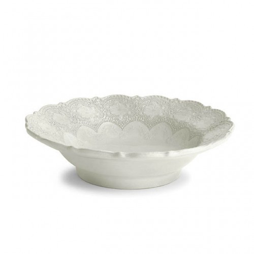 A delicate cream glaze, a rich, black clay and an vintage lace pattern blend beautifully to create this stunning bowl. Italian ceramic, Hand made in Italy.

Microwavable, oven & dishwasher safe on the low-heat/air-dry setting.

Dimensions: 12" D X 3" H
SKU: MER1532AL