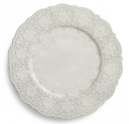 A delicate cream glaze, a rich, black clay and an vintage lace pattern blend beautifully to create this stunning charger. Italian ceramic, Hand made in Italy.

Microwavable, oven & dishwasher safe on the low-heat/air-dry setting.

Dimensions: 12.25" D
SKU: MER1133AL