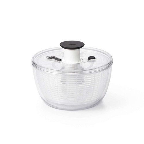 OXO Good Grips Little Salad And Herb Spinner

Our classic spinner in a compact, convenient size

Dry salad greens or herbs with a simple press of the soft, non-slip knob. The non-slip base keeps the bowl steady on the countertop and the built-in brake button stops the Salad Spinner for unloading. The basket doubles as a colander, and the lid comes apart for easy cleaning.

8'' x 8'' x 7''

Bowl: 3.03 qt 
Basket: 2.44 qt