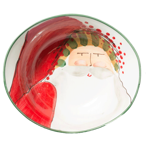 Commemorate the holiday season with Alessandro Taddei's handpainted Italian designs on the Vietri Old St. Nick Deep Oval Bowl with Face. Create memories with this unique, festive piece this holiday season. Perfect for serving freshly baked treats or placing on the dining room table as a charming centerpiece.
12.75"L, 11.25"W, 4"H
OSN-78050