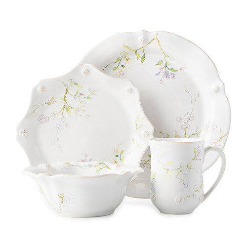 Juliska Berry & Thread Floral Sketch Jasmine 4pc Setting
FB40C/88

An ode to tropical flower, the Jasmine, this dinnerware collection adds a whimsical touch to our subtle thread and berries motif, pairing beautifully with your mix n’ match desires. This new set includes dinner plate, dessert/salad plate, cereal/icJe cream bowl and mug.