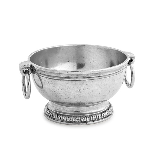 Arte Italica Peltro Small Bowl with Ring Handles
PEL6759

Peltro, meaning pewter in Italian, exemplifies the beauty of handcrafted pewter. Each piece is made with extreme care and detail and you will find hallmarks, stamps and 95 proving it is 95% tin, the highest grade pewter made! This sweet round bowl has lovely handles and makes a great serving piece for soups, desserts, and seafood cockails. Italian pewter, Hand made in Italy. Wipe clean with a damp cloth.

5.5'' D