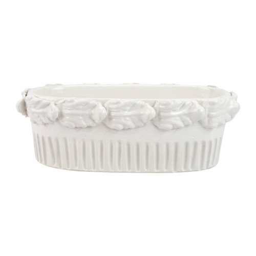 Vietri Rustic Garden White Acanthus Leaf Oval Planter

RGA-7782W
16"L, 7.75"W, 5.75"H

With its handsculpted, intricate acanthus leaves, the Rustic Garden White Acanthus Leaf Oval Planter from plumpuddingkitchen.com is a beautiful and unique way to bring Italian style into your home and garden.