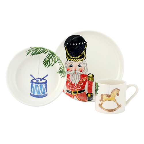 Vietri Nutcrackers Bambini Set

NTC-9760
Plate:  8.5"D, Bowl:  6.5"D, 1.5"H, Cup:  3"H, 9 oz

Maestro artisan, Gianluca Fabbro, recreates a Christmas classic with bright colors and a cheerful holiday design inspiring new family traditions with handpainted collectibles from plumpuddingkitchen.com. Handpainted on terra bianca in Veneto. Dishwasher and microwave safe.