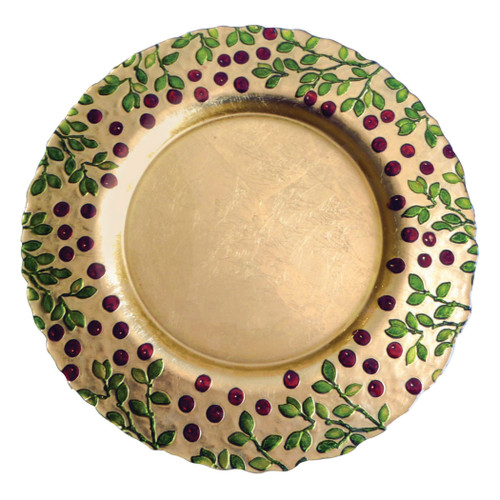 Vietri Cranberry Glass Service Plate/Charger

CBR-5220
13"D

The traditional holiday berry adds elegance in gilded gold glass with accents of brilliant red and green.

Designed in Italy.

Handwash.