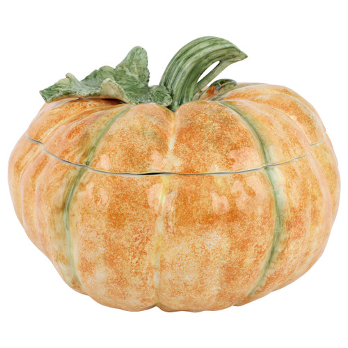 Vietri Pumpkins Figural Tureen

PKN-7479
14"D, 10.5"H, 288oz

Inspired by a walk through the lively street markets in Florence, Pumpkins from plumpuddingkitchen.com is a playful yet sophisticated take on the fall harvest. 

Handpainted on terra bianca in Veneto. 

Dishwasher safe.