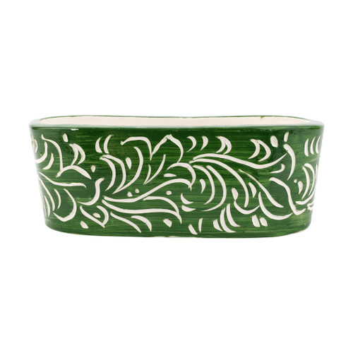 Vietri Rustic Garden Dark Green Scroll Oval Planter
RGA-7778
15.25"L, 6"W, 5.5"H
Handcrafted in Tuscany from terra bianca, the Rustic Garden Dark Green Scroll Oval Planter was inspired by the intricate scroll designs found on religious vestments and tapestries throughout Italy. The planter features a deep shade of green with hand drawn scrolls, and is a perfect vessel for showcasing your favorite plants. Vietri Rustic Garden Dark Green Scroll Oval Planter
RGA-7778
15.25"L, 6"W, 5.5"H
Handcrafted in Tuscany from terra bianca, the Rustic Garden Dark Green Scroll Oval Planter was inspired by the intricate scroll designs found on religious vestments and tapestries throughout Italy. The planter features a deep shade of green with hand drawn scrolls, and is a perfect vessel for showcasing your favorite plants.