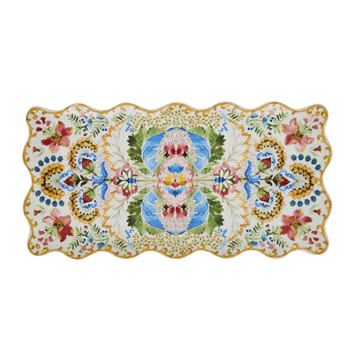 Juliska Sophia 16" Rectangular Platter - Multi

SOF119/88
16.25"L, 8"W

Rimmed with a romantic, ruffled silhouette and festooned with our fantasy floral motif in a painterly palette of petal pinks, garden greens, iris blues, and daffodil yellows—this versatile platter makes serving up everything from charcuterie to dessert—a delicious work of art.